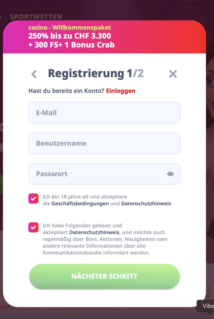 Kontoerstellung vs. Login